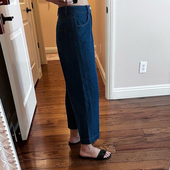 High Rise Dark Wash Wide Leg Cropped Jeans Modern Vintage Aesthetic Sz S - Picture 3 of 12